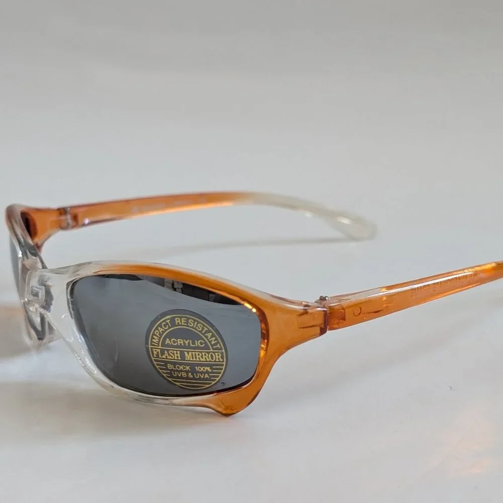NWT Vintage 90's Kids Acetate Sporty Sunglasses (2 Tone Crystal Orange)